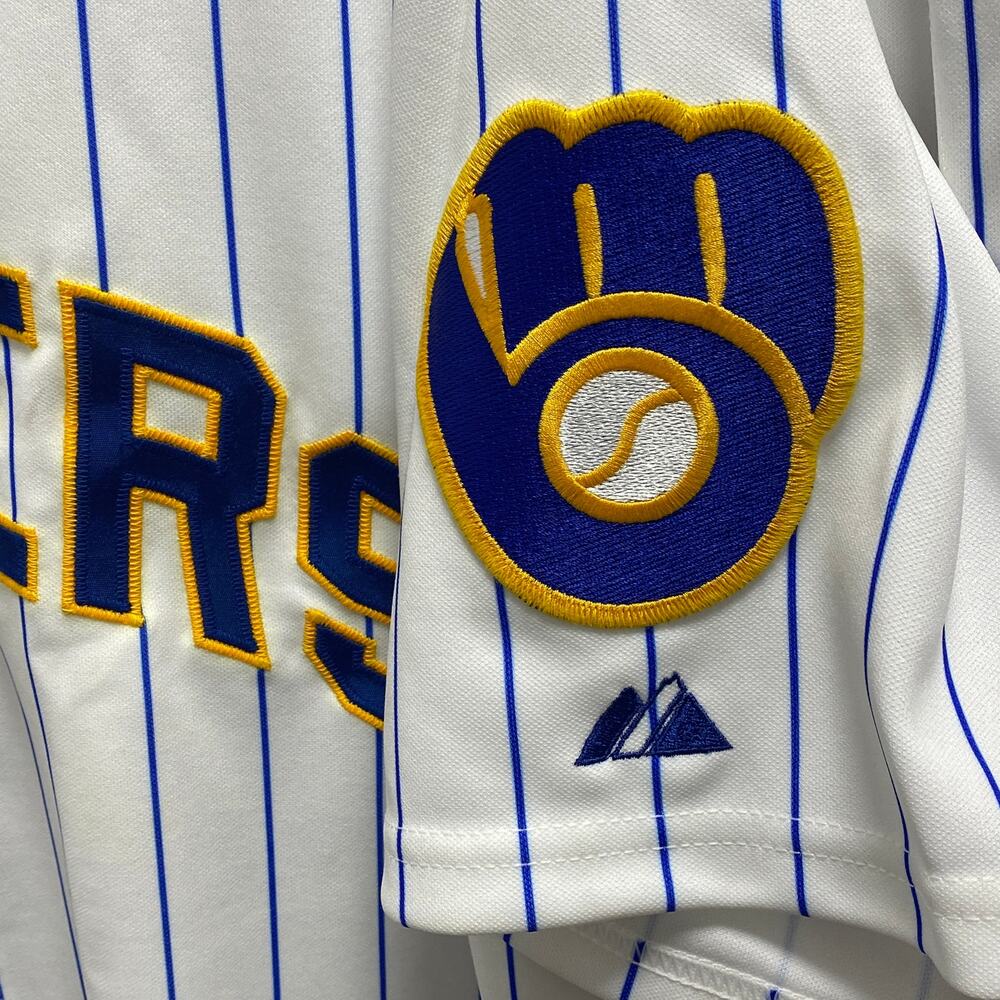 Milwaukee Brewers MLB Authentic Collection Jersey Uniform Majestic Pinstripe - Picture 11 of 11